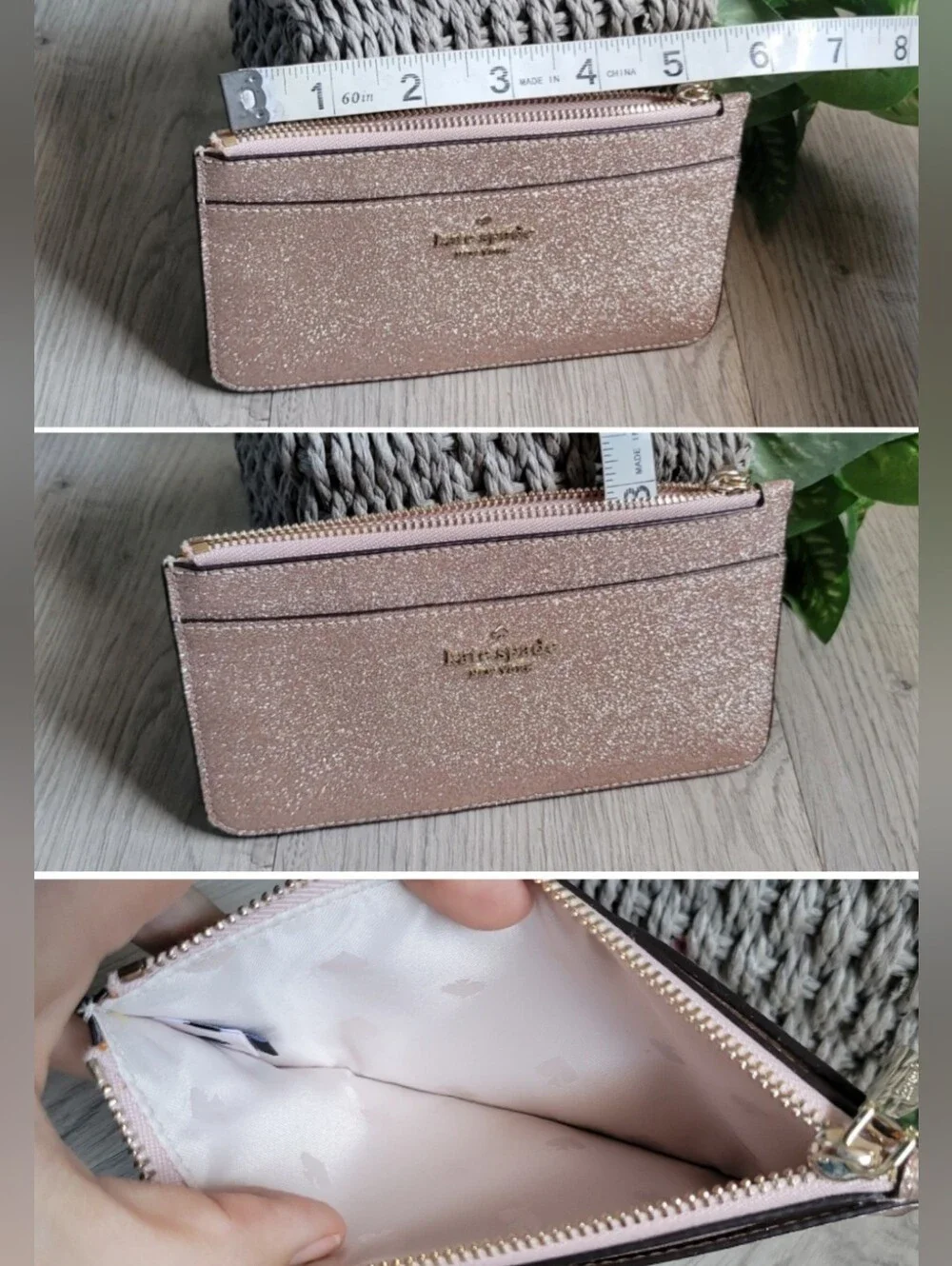 kate spade New York Glitter Large Slim Cardholder Rose Gold Wallet, 6.5